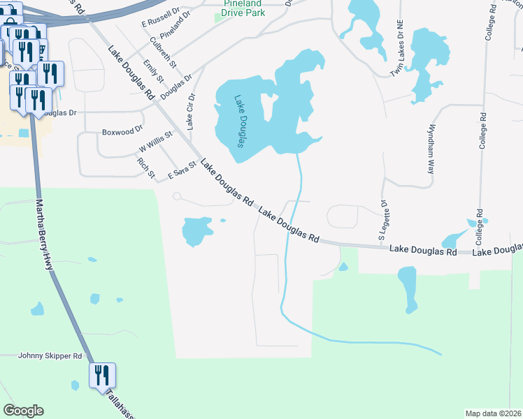 map of restaurants, bars, coffee shops, grocery stores, and more near 1998 Lake Douglas Road in Bainbridge