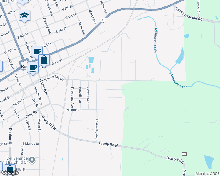 map of restaurants, bars, coffee shops, grocery stores, and more near 309 Kennesaw Avenue in Bay Minette