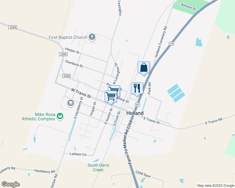 map of restaurants, bars, coffee shops, grocery stores, and more near 200 N Austin St in Holland