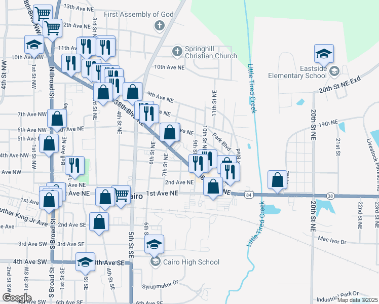 map of restaurants, bars, coffee shops, grocery stores, and more near 493 9th Street Northeast in Cairo