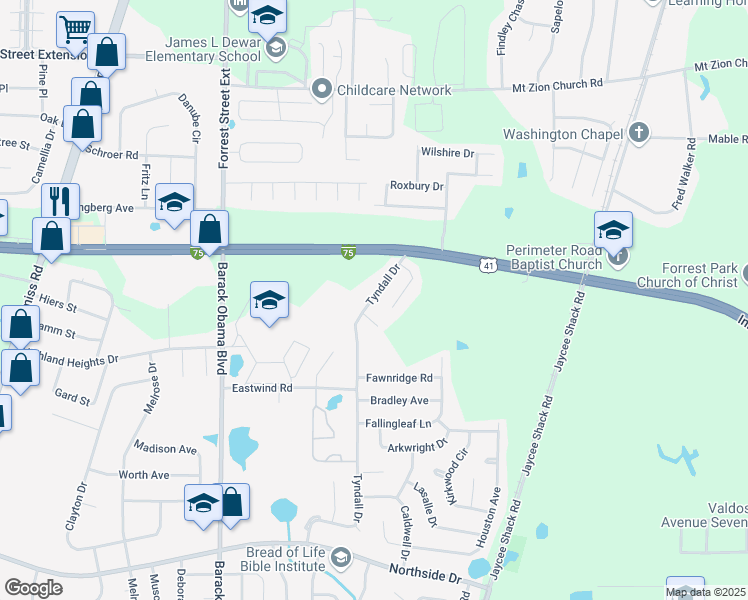 map of restaurants, bars, coffee shops, grocery stores, and more near 3202 Perimeter Circle in Valdosta