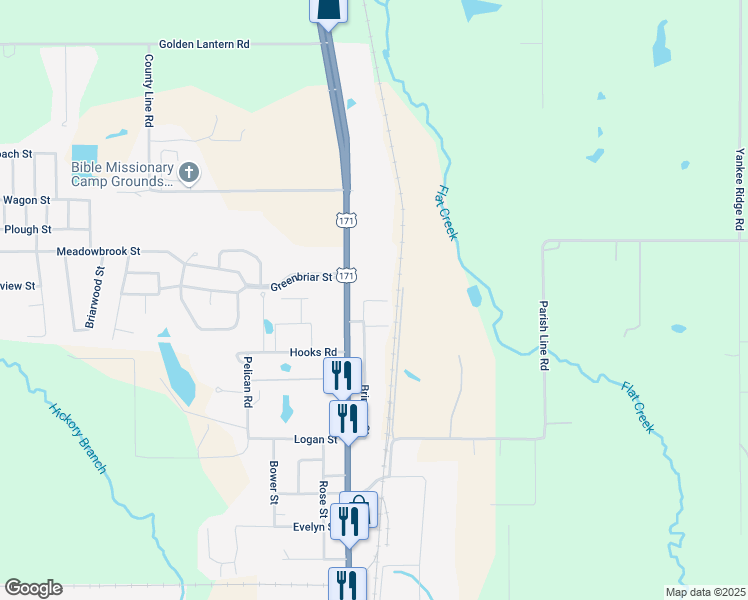 map of restaurants, bars, coffee shops, grocery stores, and more near 1850-1898 Brinson Street in DeRidder