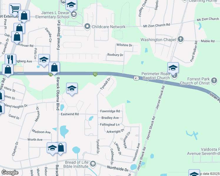 map of restaurants, bars, coffee shops, grocery stores, and more near 3204 Perimeter Circle in Valdosta
