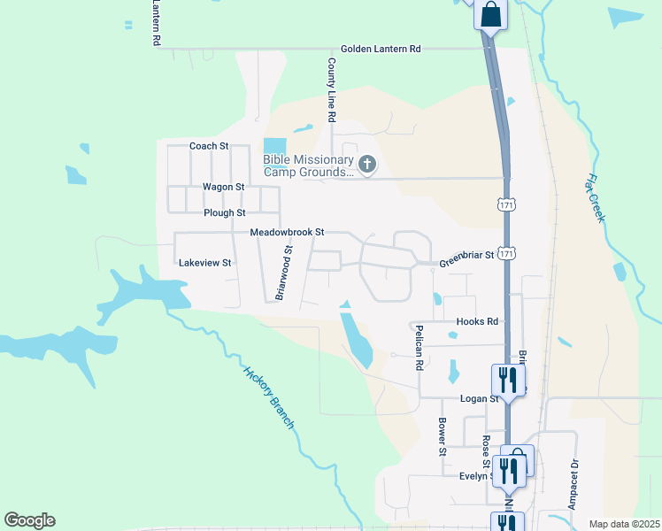 map of restaurants, bars, coffee shops, grocery stores, and more near 1902 Brookhaven Street in DeRidder