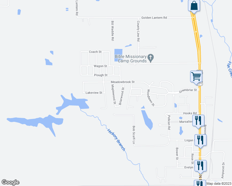 map of restaurants, bars, coffee shops, grocery stores, and more near 1806 Maplewood Street in DeRidder