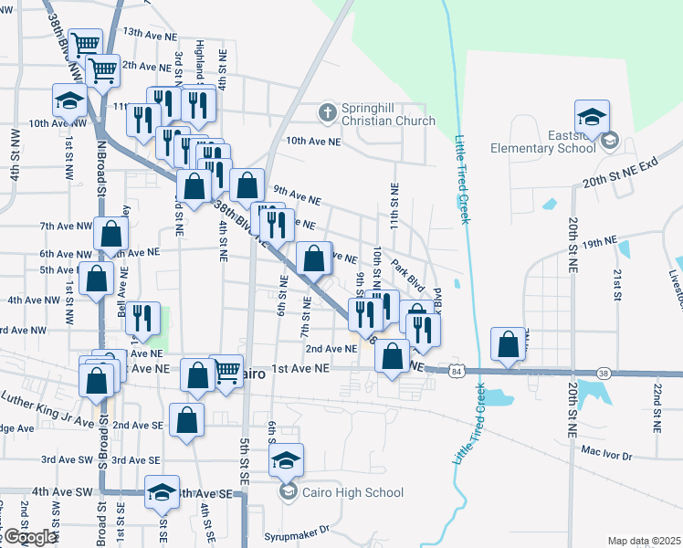 map of restaurants, bars, coffee shops, grocery stores, and more near 724 7th Avenue Northeast in Cairo