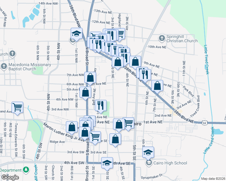 map of restaurants, bars, coffee shops, grocery stores, and more near 300-360 6th Ave NE in Cairo