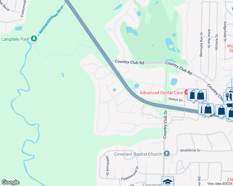 map of restaurants, bars, coffee shops, grocery stores, and more near 106 Worthington Place in Valdosta