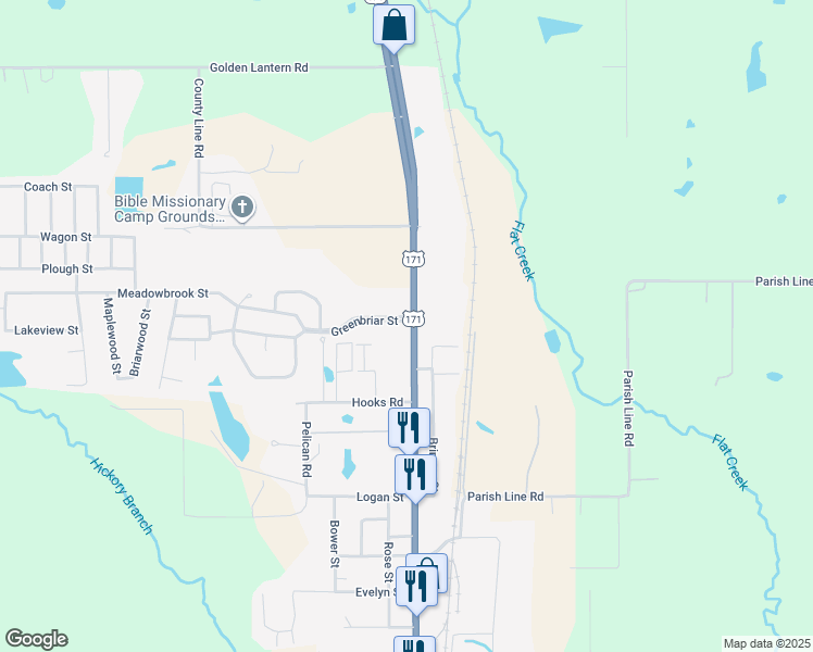 map of restaurants, bars, coffee shops, grocery stores, and more near 1995 North Pine Street in DeRidder