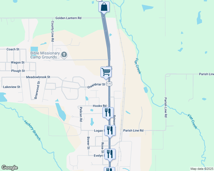 map of restaurants, bars, coffee shops, grocery stores, and more near 1995 North Pine Street in DeRidder