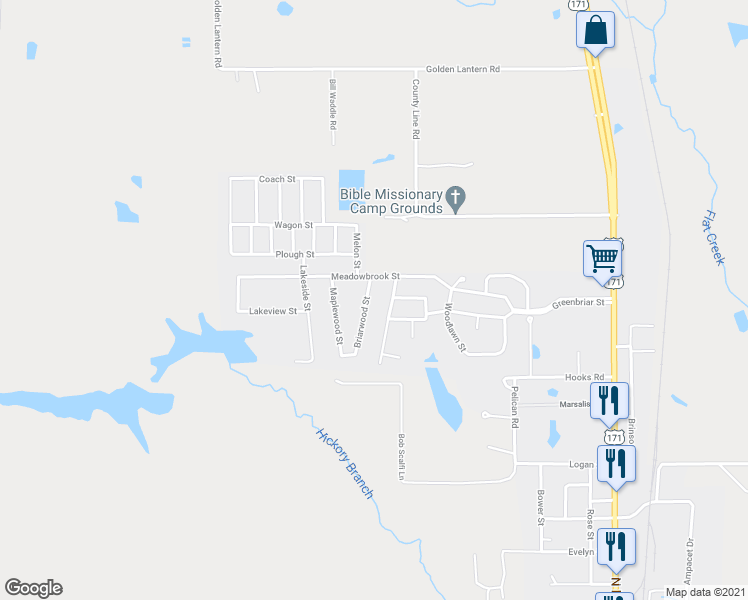 map of restaurants, bars, coffee shops, grocery stores, and more near 1814 Briarwood Street in DeRidder