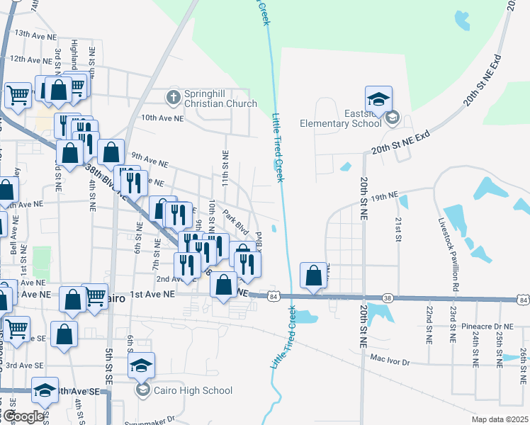 map of restaurants, bars, coffee shops, grocery stores, and more near 1335 8th Avenue Northeast in Cairo