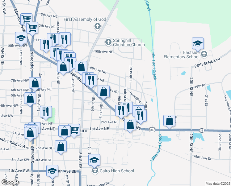 map of restaurants, bars, coffee shops, grocery stores, and more near 724 7th Avenue Northeast in Cairo