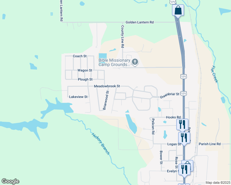 map of restaurants, bars, coffee shops, grocery stores, and more near 1902 Brookhaven Street in DeRidder