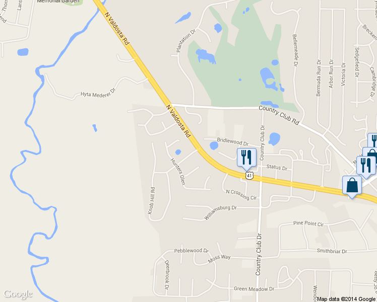 map of restaurants, bars, coffee shops, grocery stores, and more near 102 Worthington Place in Valdosta