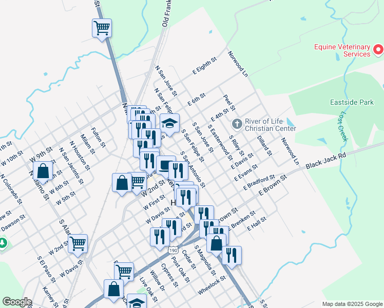 map of restaurants, bars, coffee shops, grocery stores, and more near 206 East 3rd Street in Hearne