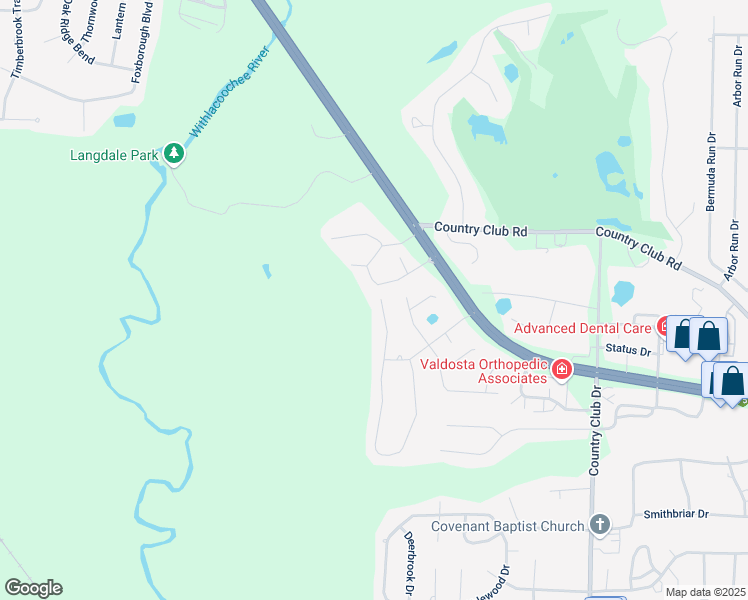 map of restaurants, bars, coffee shops, grocery stores, and more near 512 Knob Hill Road in Valdosta