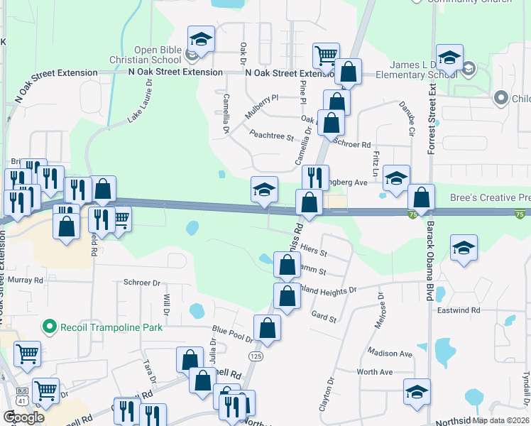 map of restaurants, bars, coffee shops, grocery stores, and more near in Valdosta