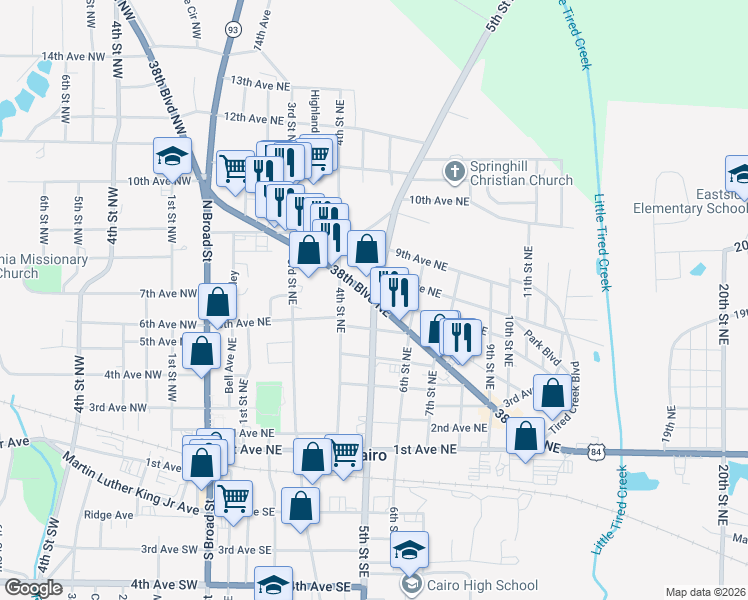 map of restaurants, bars, coffee shops, grocery stores, and more near State Route 188 in Cairo