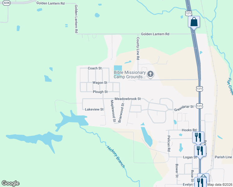 map of restaurants, bars, coffee shops, grocery stores, and more near 2103 Plum Street in DeRidder