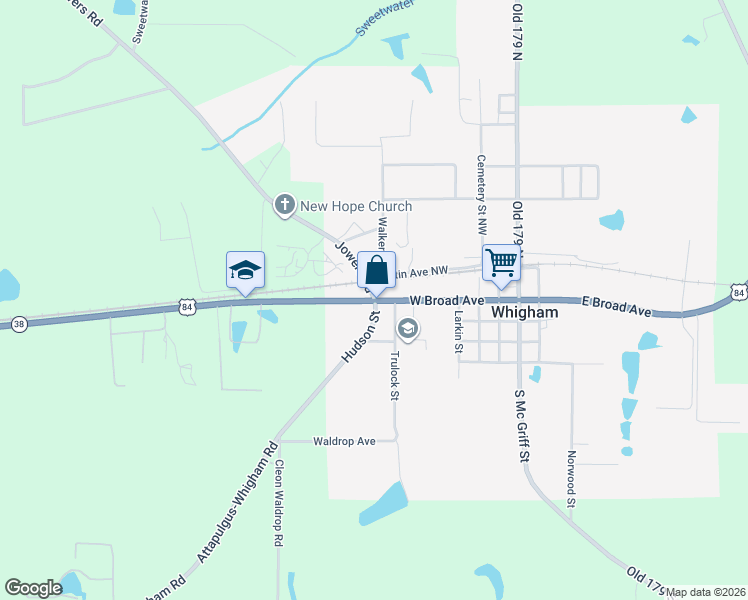 map of restaurants, bars, coffee shops, grocery stores, and more near 229-235 State Bicycle Route 10 in Whigham