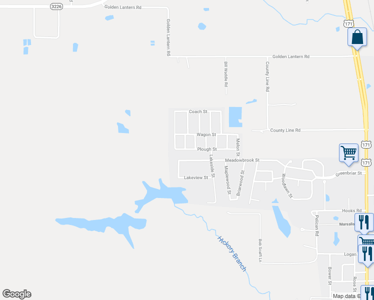 map of restaurants, bars, coffee shops, grocery stores, and more near 1605 Plough Street in DeRidder