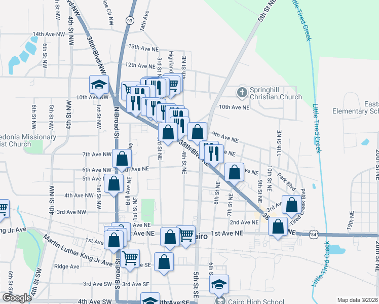 map of restaurants, bars, coffee shops, grocery stores, and more near 699 4th Street Northeast in Cairo