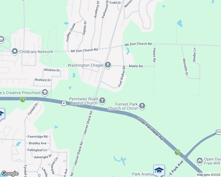 map of restaurants, bars, coffee shops, grocery stores, and more near 3228 Fred Walker Road in Valdosta