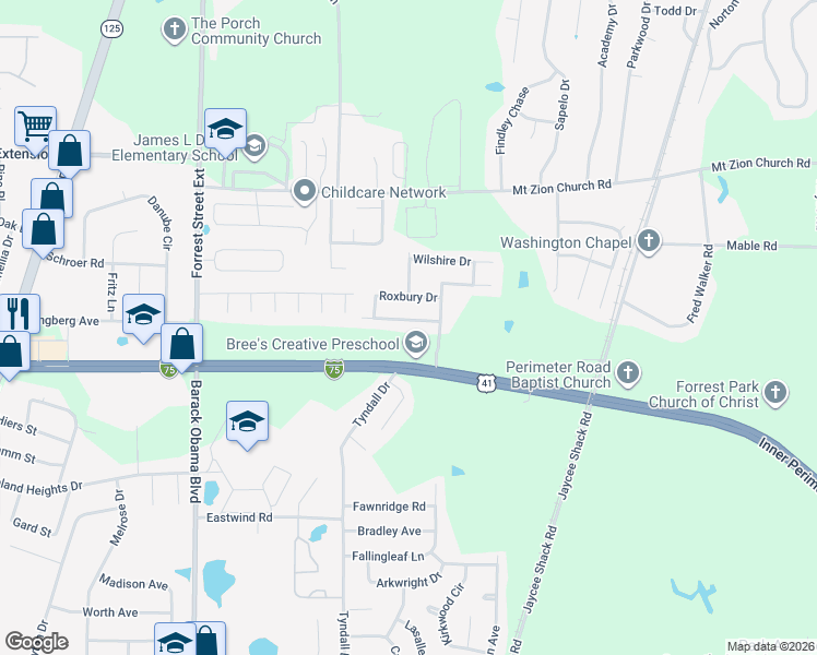 map of restaurants, bars, coffee shops, grocery stores, and more near 4117 Sedgwyck Lane in Valdosta