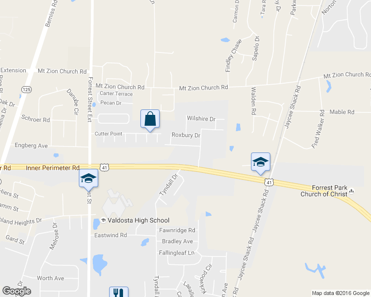 map of restaurants, bars, coffee shops, grocery stores, and more near 4119 Sedgwyck Lane in Valdosta