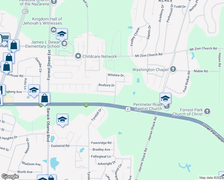 map of restaurants, bars, coffee shops, grocery stores, and more near 4104 Sedgwyck Lane in Valdosta