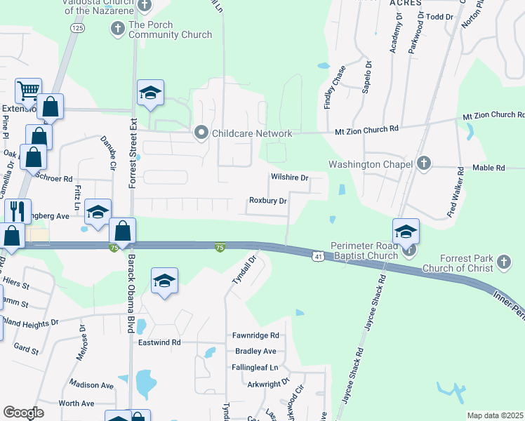 map of restaurants, bars, coffee shops, grocery stores, and more near 4122 Sedgwyck Lane in Valdosta