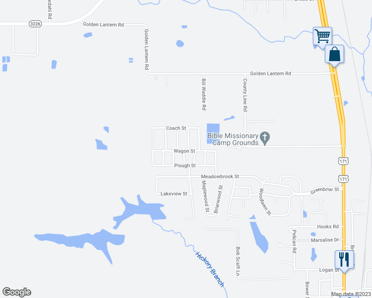 map of restaurants, bars, coffee shops, grocery stores, and more near 2201 Angus Street in DeRidder