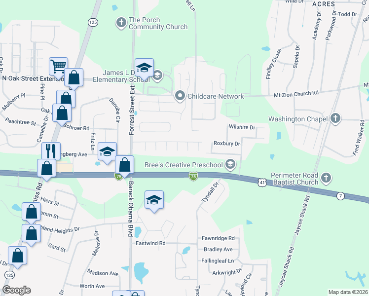 map of restaurants, bars, coffee shops, grocery stores, and more near 4404 Halter Way in Valdosta