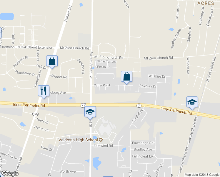 map of restaurants, bars, coffee shops, grocery stores, and more near 4204 Bridle Trail in Valdosta
