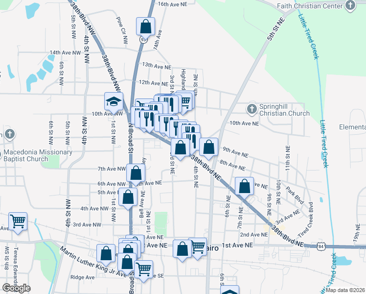 map of restaurants, bars, coffee shops, grocery stores, and more near 331 U.S. 84 in Cairo