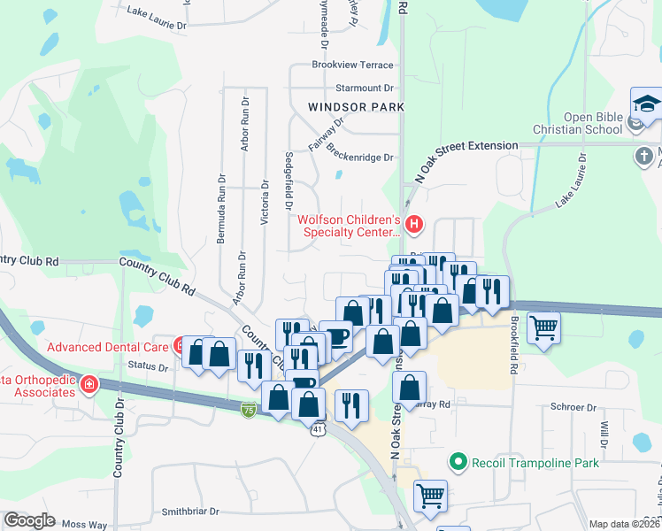 map of restaurants, bars, coffee shops, grocery stores, and more near 308 Jennifer Cir in Valdosta
