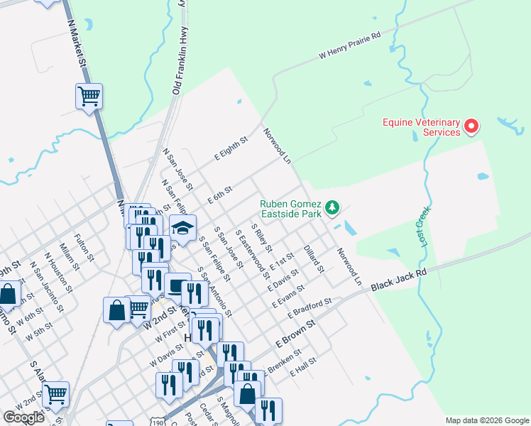 map of restaurants, bars, coffee shops, grocery stores, and more near 606 East 4th Street in Hearne