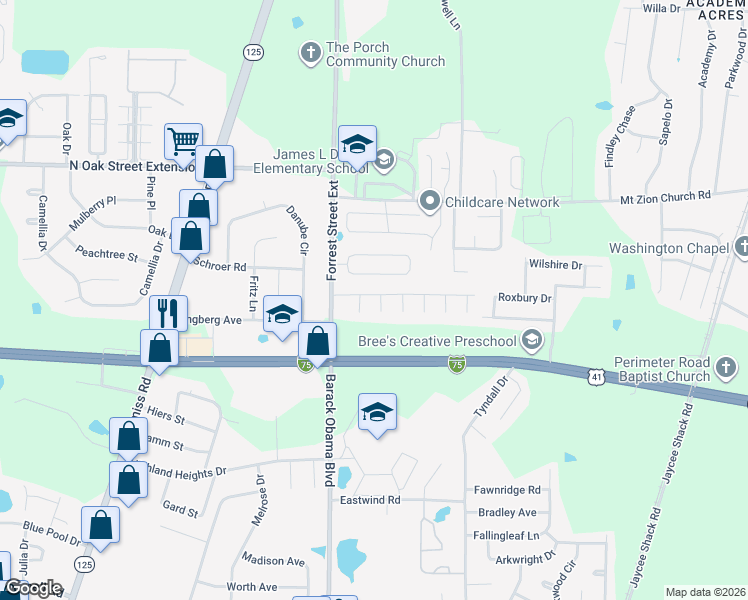 map of restaurants, bars, coffee shops, grocery stores, and more near 3932 Cutter Point in Valdosta