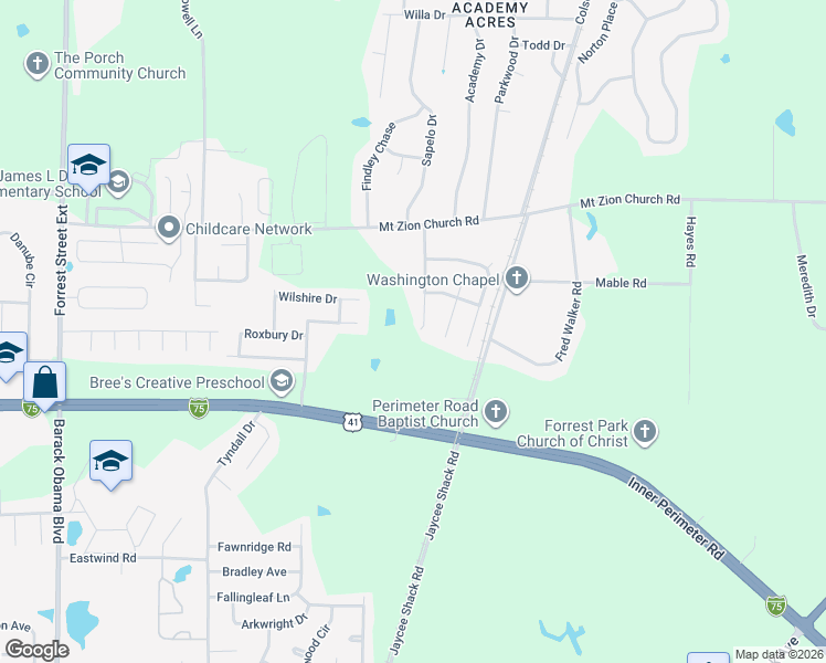 map of restaurants, bars, coffee shops, grocery stores, and more near 4055 Walden Road in Valdosta