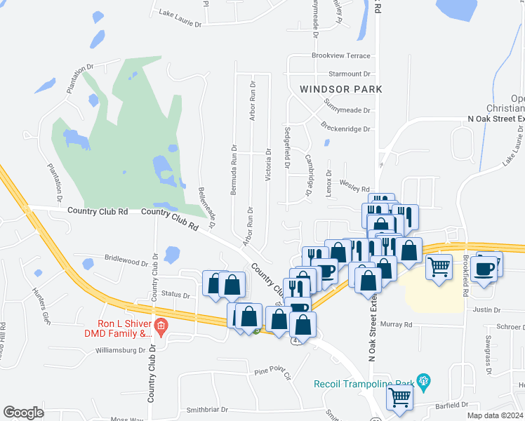 map of restaurants, bars, coffee shops, grocery stores, and more near 3532 Victoria Drive in Valdosta