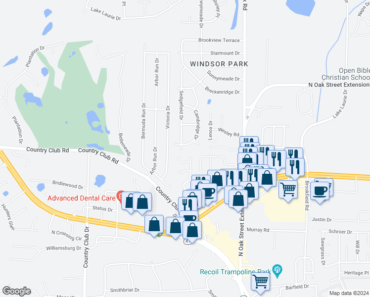 map of restaurants, bars, coffee shops, grocery stores, and more near 3700 Cambridge Drive in Valdosta