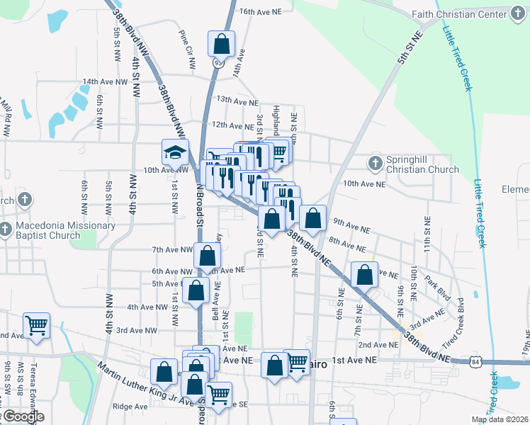 map of restaurants, bars, coffee shops, grocery stores, and more near 331 U.S. 84 in Cairo
