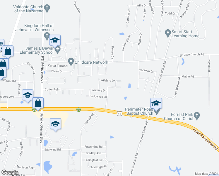 map of restaurants, bars, coffee shops, grocery stores, and more near 4049 Chadwyck Drive in Valdosta