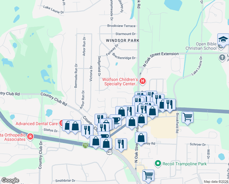 map of restaurants, bars, coffee shops, grocery stores, and more near 308 Jennifer Circle in Valdosta
