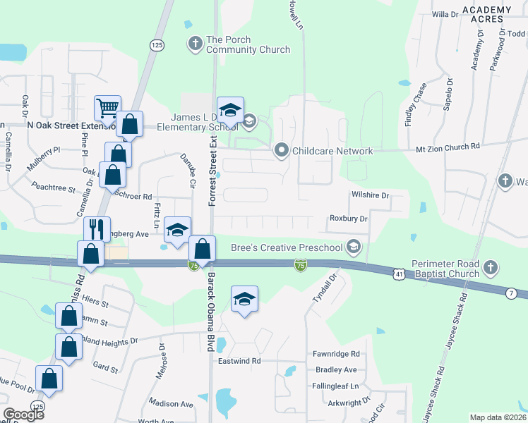 map of restaurants, bars, coffee shops, grocery stores, and more near 3952 Cutter Point in Valdosta