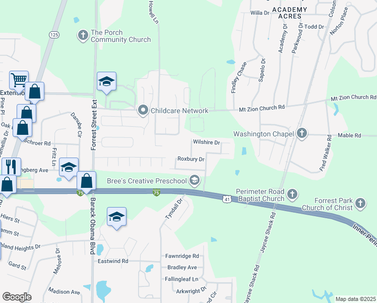 map of restaurants, bars, coffee shops, grocery stores, and more near 4304 Brandonshire Lane in Valdosta