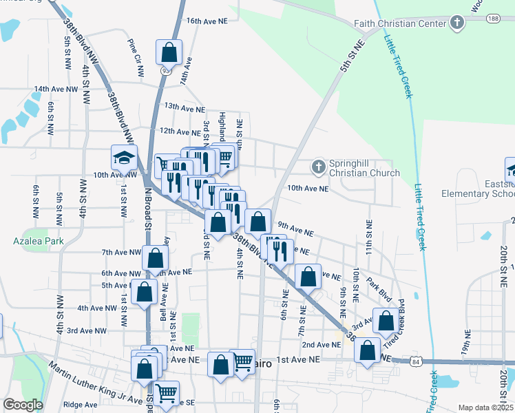map of restaurants, bars, coffee shops, grocery stores, and more near 475 Old Cannon Ford Road Northeast in Cairo
