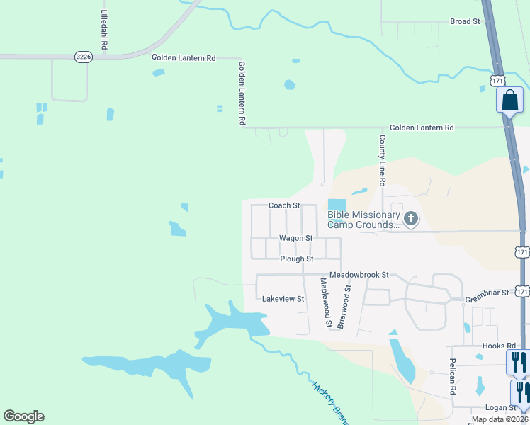 map of restaurants, bars, coffee shops, grocery stores, and more near 105 Maverick Street in DeRidder