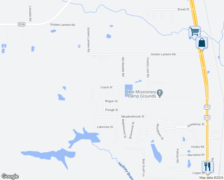 map of restaurants, bars, coffee shops, grocery stores, and more near 2213 Angus Street in DeRidder